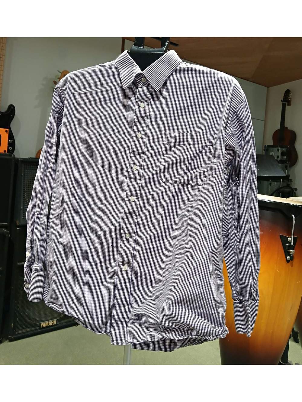 Bogari Men's Long Sleeve Button-Up Shirt Large Purple Checkered